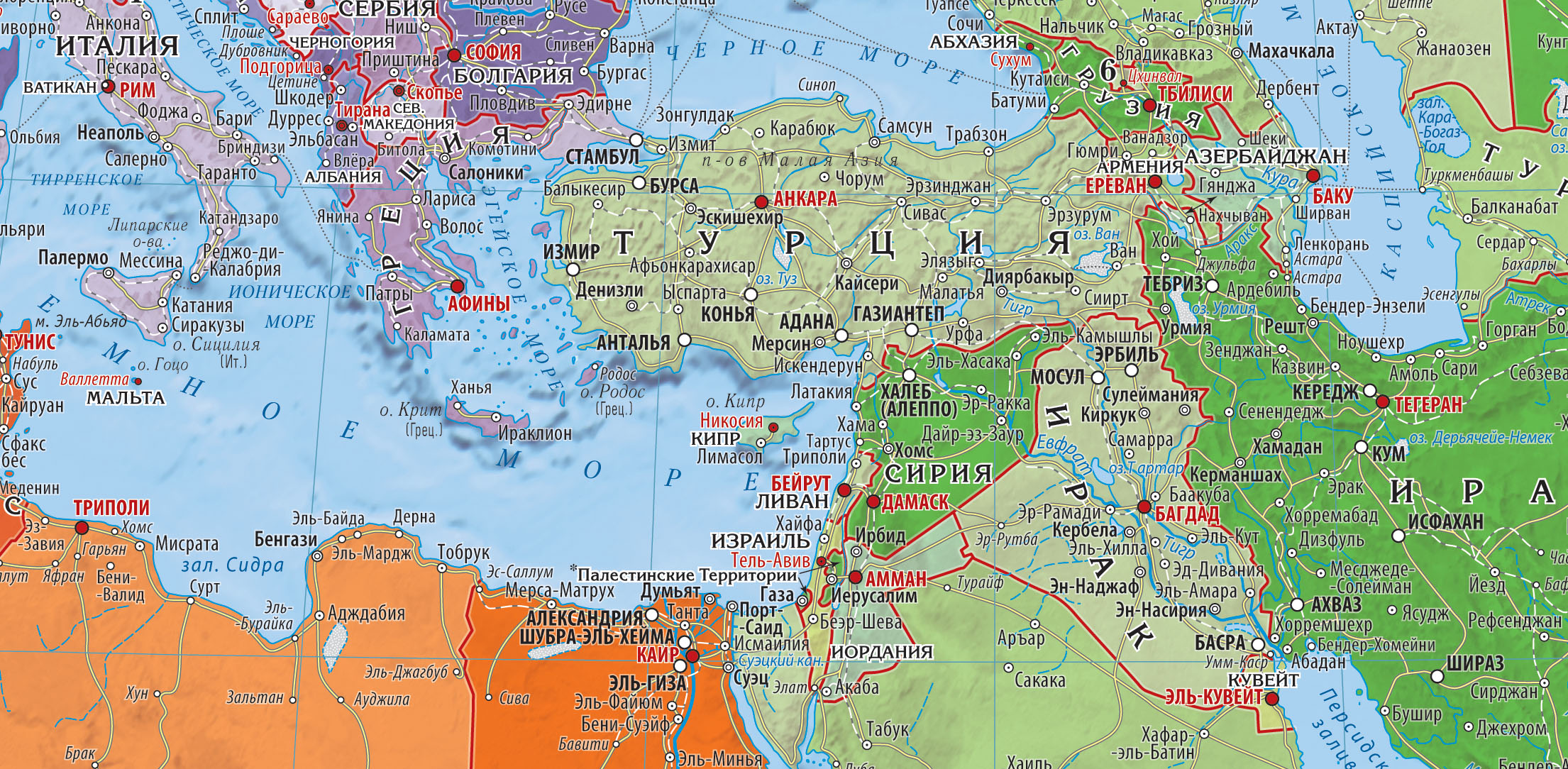 Политическая карта мира. Континенты и Части Света с флагами (mir038)