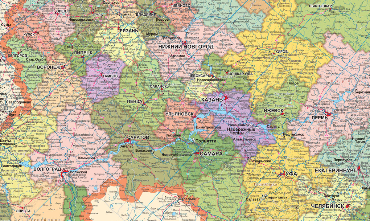 Карта россии с областями 2024г. Подробная карта центральной России. Политико административная карта центральной России. Административное деление России карта европейская часть. Политическая карта европейской части России с областями.
