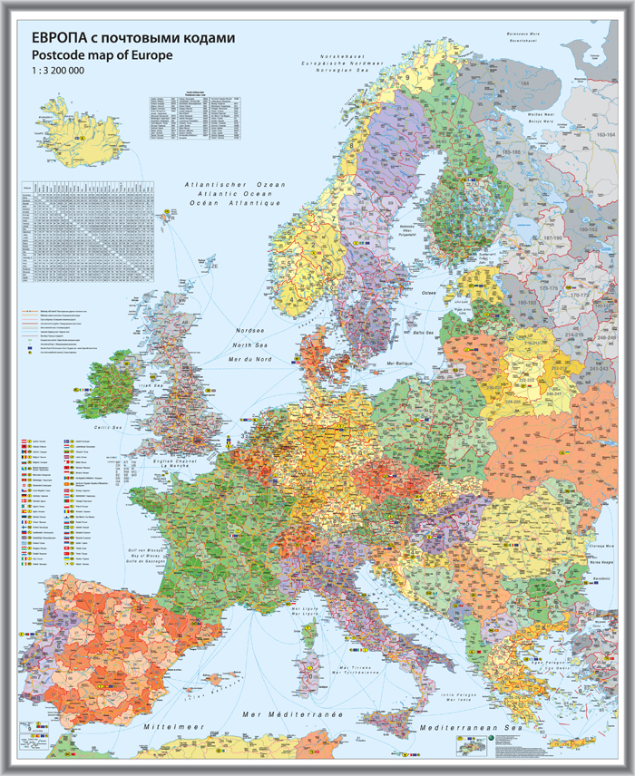 карта Европа с квадратами (с zip-кодами) (tr302)