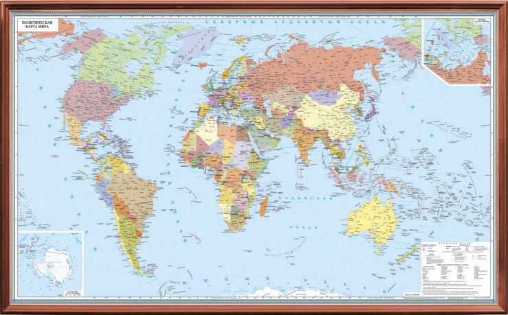 Рельефная политическая карта мира 3D рельеф (2,0 х 1,2)