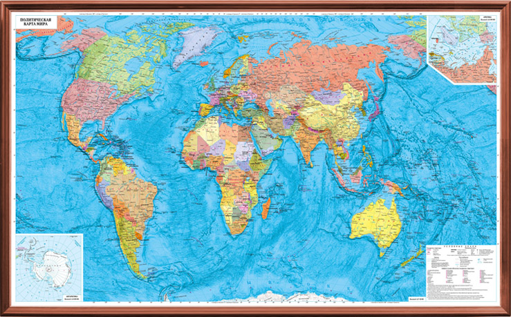 Рельефная политическая карта мира классическая 3D рельеф (2,0 х 1,2)