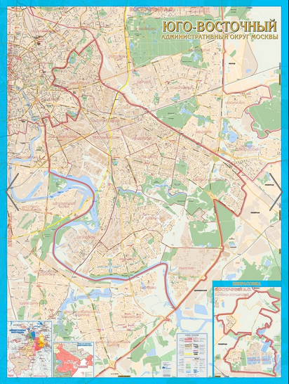 Юго-Восточный административный округ Москвы. Настенная карта (mos108)