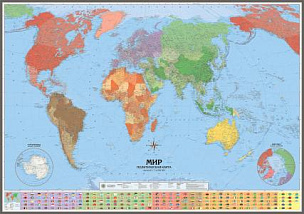 Политическая карта мира. Континенты и Части Света с флагами (mir038)