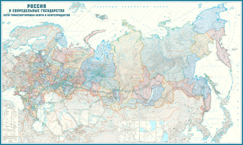 Настенная карта Россия и сопредельные государства Нефтепереработка и транспортировка нефти и нефтепродуктов  (sp020)
