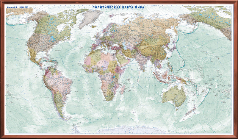 Рельефная политическая карта мира Эко-стиль 3D рельеф (2,85 х 1,65)