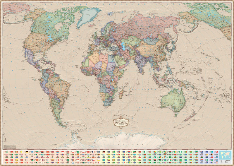 настенная Политическая карта мира, стиль Ретро (mir063)