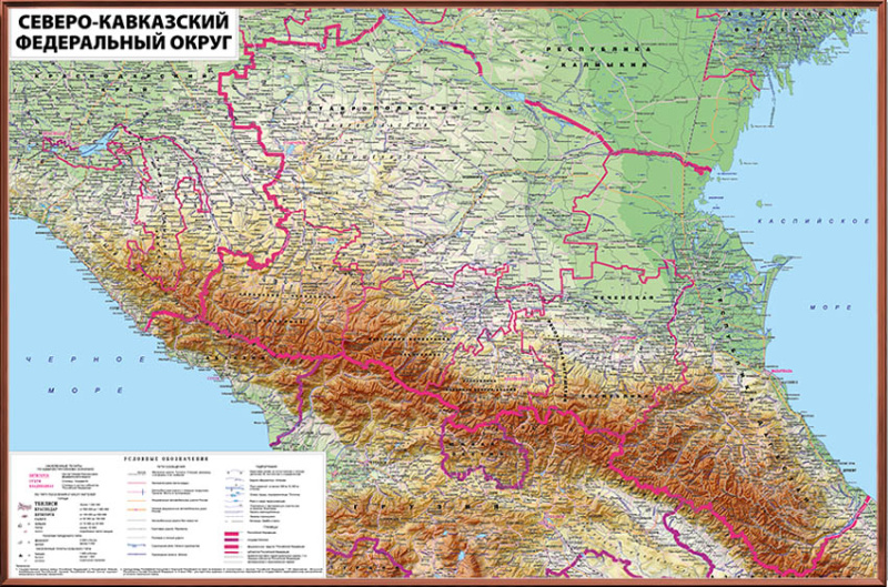 Рельефная общегеографическая карта Северо-Кавказский федеральный округ (3D 307)