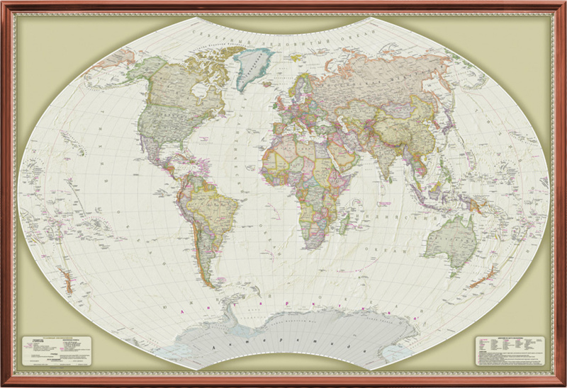 Рельефная политическая карта мира АНТИК 3D рельеф (2,8 х 1,9)