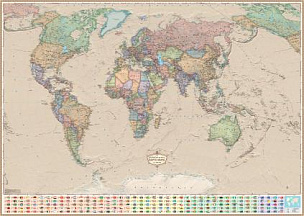 настенная Политическая карта мира, стиль Ретро (mir063)