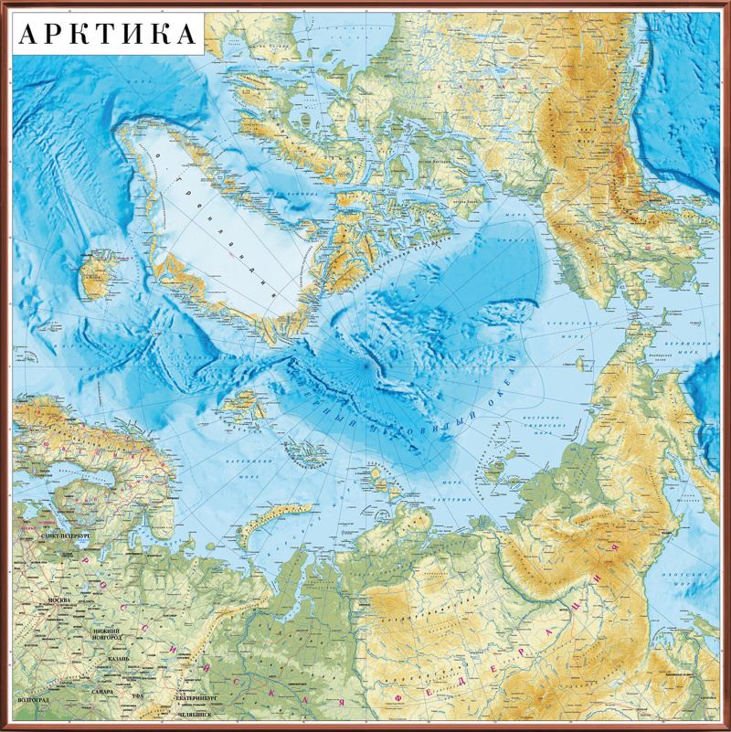 Рельефная общегеографическая карта Арктики 3D рельеф