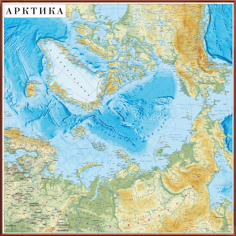 Рельефная общегеографическая карта Арктики 3D рельеф