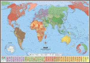Политическая карта мира. Континенты и Части Света с флагами (mir041)
