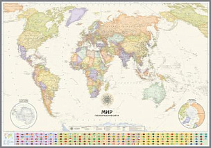 настенная Политическая карта мира в английском стиле с флагами (mir056)