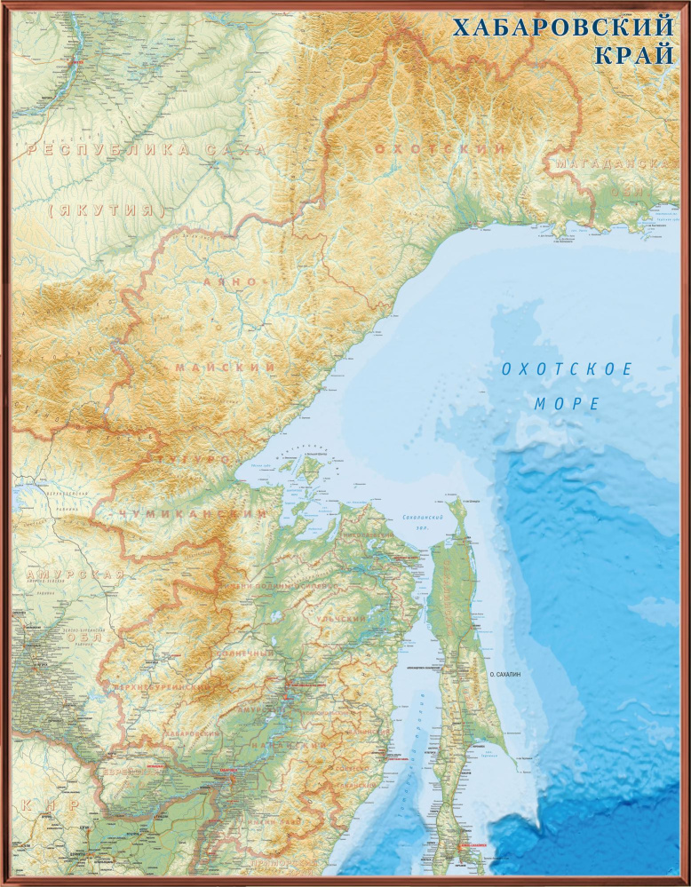 Рельефная карта Хабаровского края общегеографическая (3D 311)