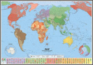 Политическая карта мира. Континенты и Части Света с флагами (mir037)